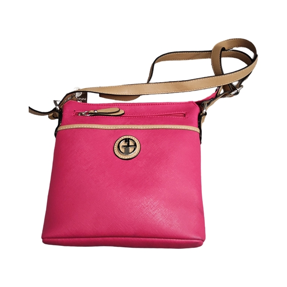 Giani Bernini Saffiano Pink and Tan Crossbody Bag - Picture 3 of 12